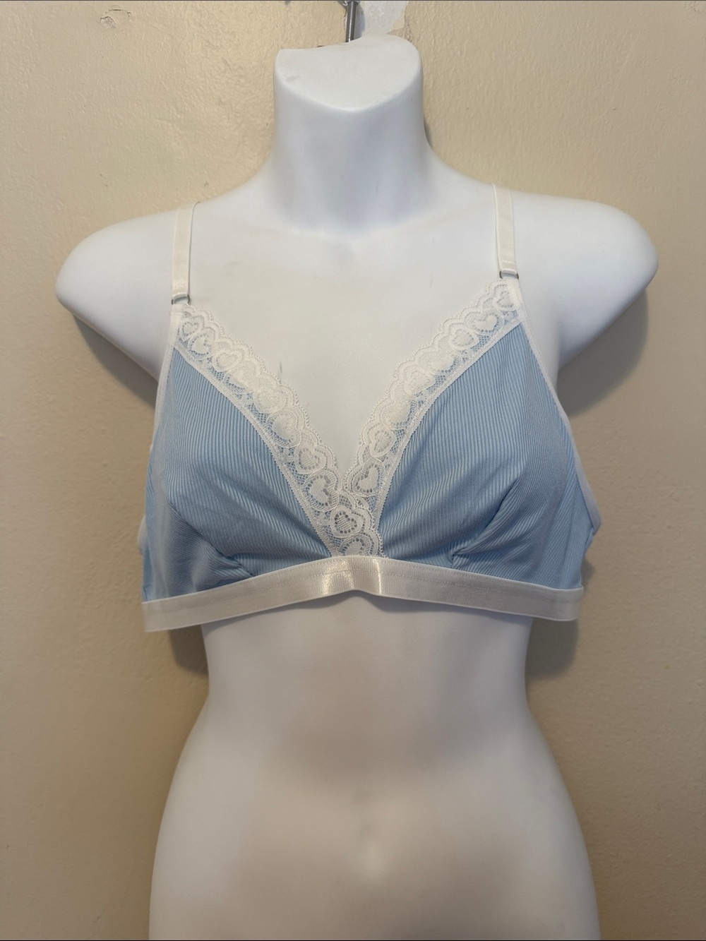 Light Blue Lace-Trim Bralette with Ivory Accents